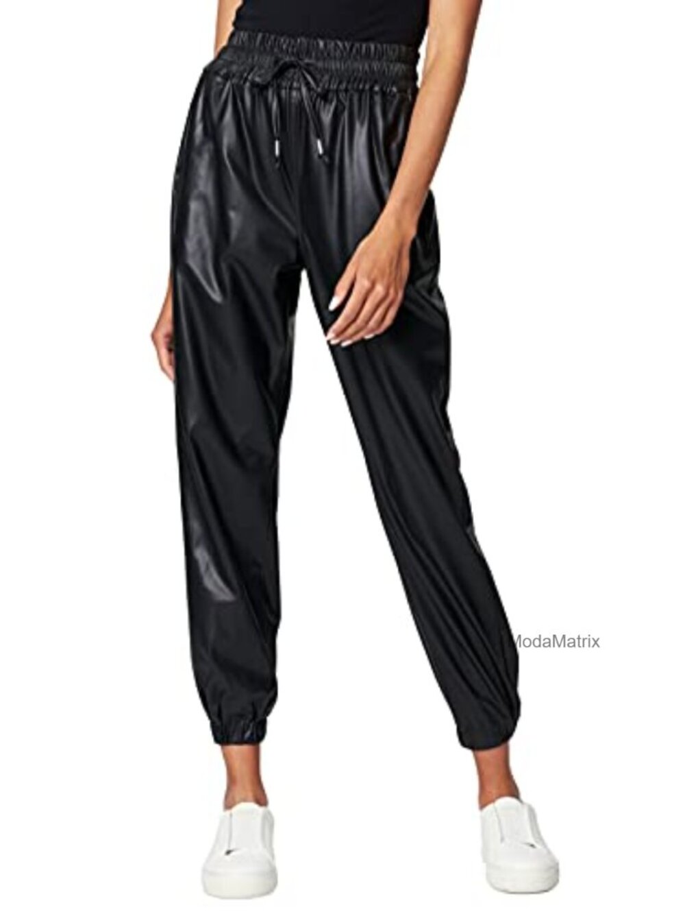 Vegan Leather High Rise Joggers Drawstring Casual Pants